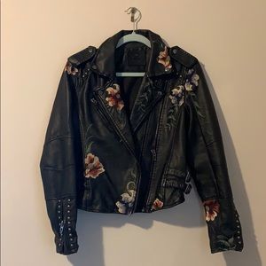 BLANKNYC Faux Leather Jacket w/ Flower Embroidery